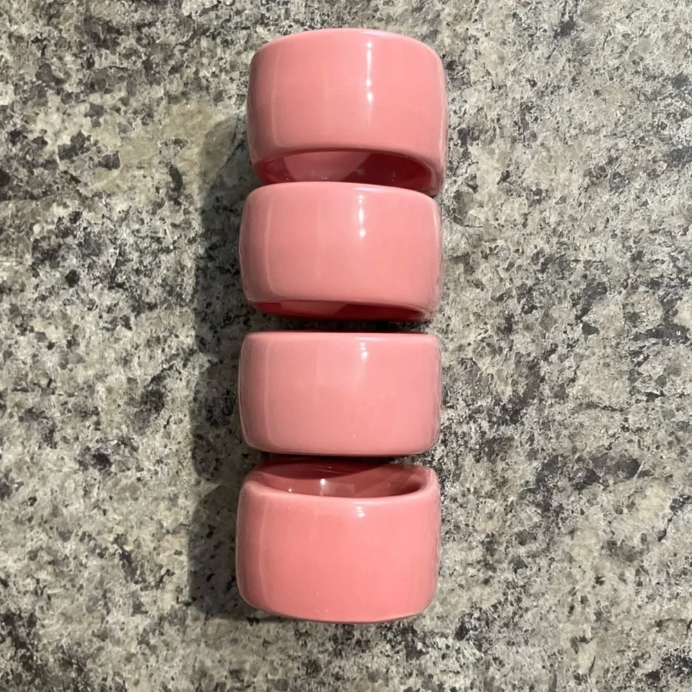 PIER 1 Standing Napkin Rings Holders Set of 4 Ceramic Round Japan 1980s
